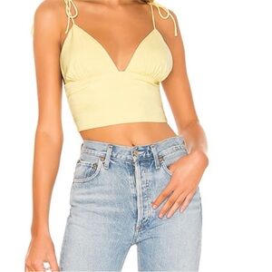 Superdown Smocked Butter Yellow Camisole with Tie Front and Backless Design